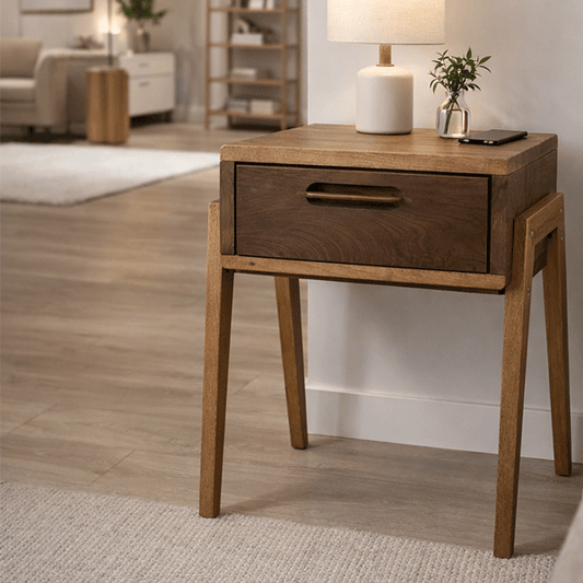 Japandi Walnut Nightstand with Drawer – Hashi | Meda