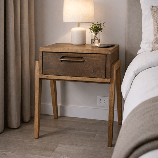 Japandi Walnut Nightstand with Drawer – Hashi | Meda