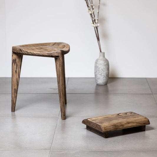 Asa Oku L Wooden Stool Set with Footrest