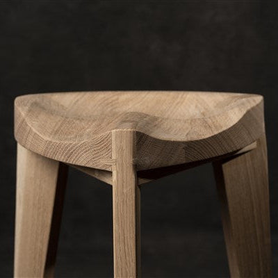 Oku Ho M Oak Wooden Stool with Carved Seat