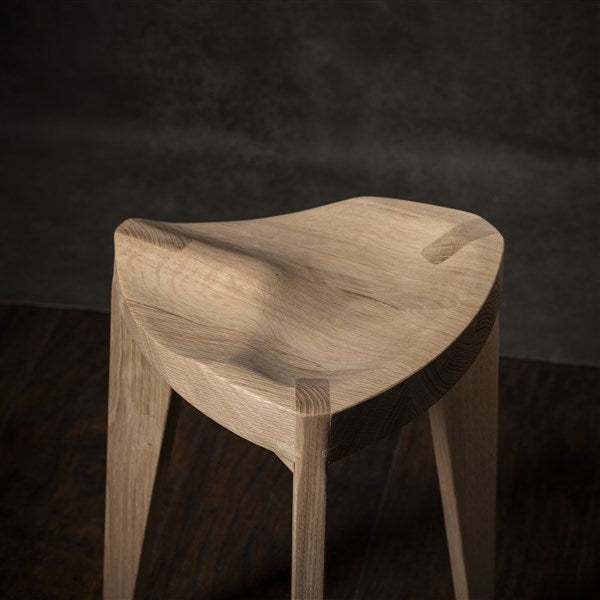 Oku Ho M Oak Wooden Stool with Carved Seat
